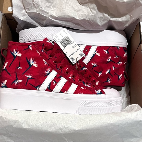 Adidas x Thebe Magugu Nizza Platform Mid Sneakers Size 9.5 Power Red/White/Black - Picture 14 of 15